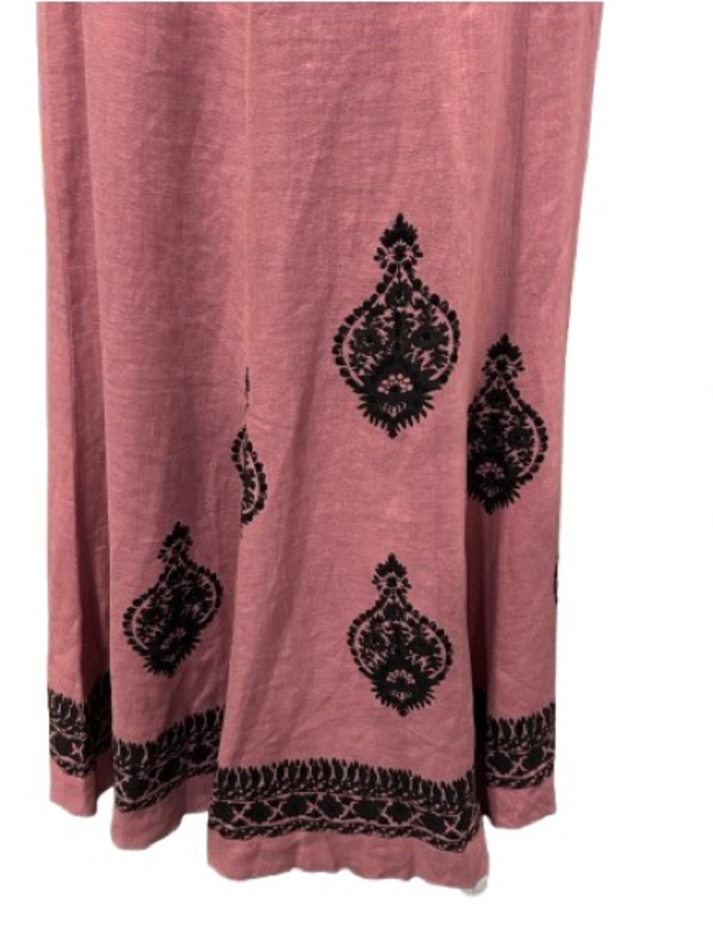 Karen Kane 100% Linen A-line Midi Skirt Pink Black Sequin Whimsigoth Size 10 - Picture 3 of 11